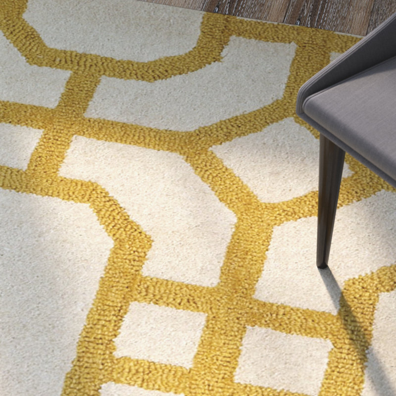 Brayden Studio® Rentz Handmade Wool Ivory/Yellow Rug Wayfair